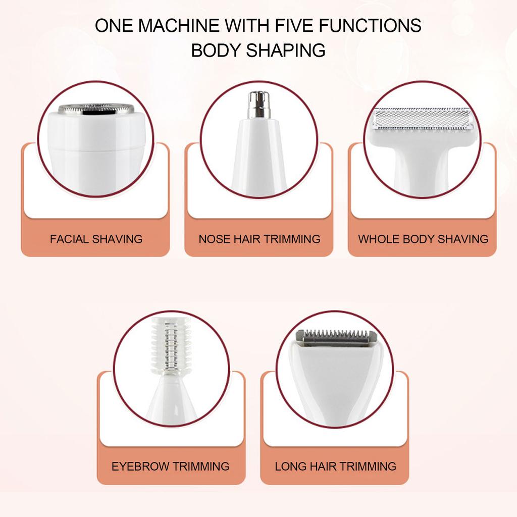 Electric Body Depilator USB Rechargeable Women Shaver Painless 5 In 1 Hair Removal Machine