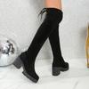 Fashion Women Boots Winter Black Over The Knee Boots New Comfort Lace Up Chunky High Heels Shoes Fashion Warm Round Toe Long Tube Boots