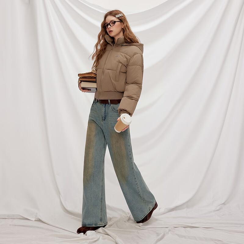 unifree High-Waist Contrast Washed Straight Leg Jeans