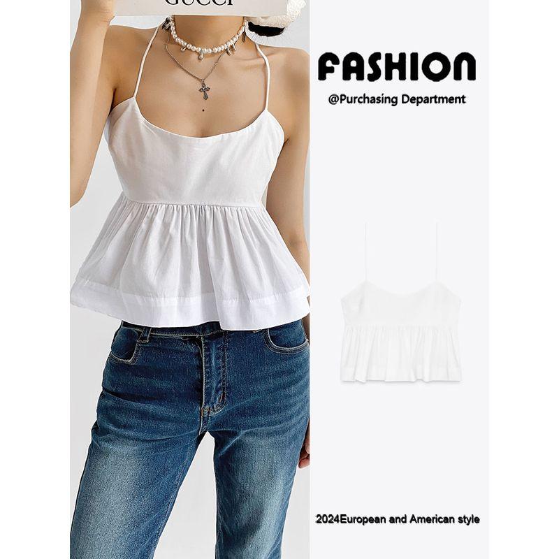 Za2025 Summer New Women Clothes Sexy Backless Frill Hem Poplin Sling Top 3666100 250
