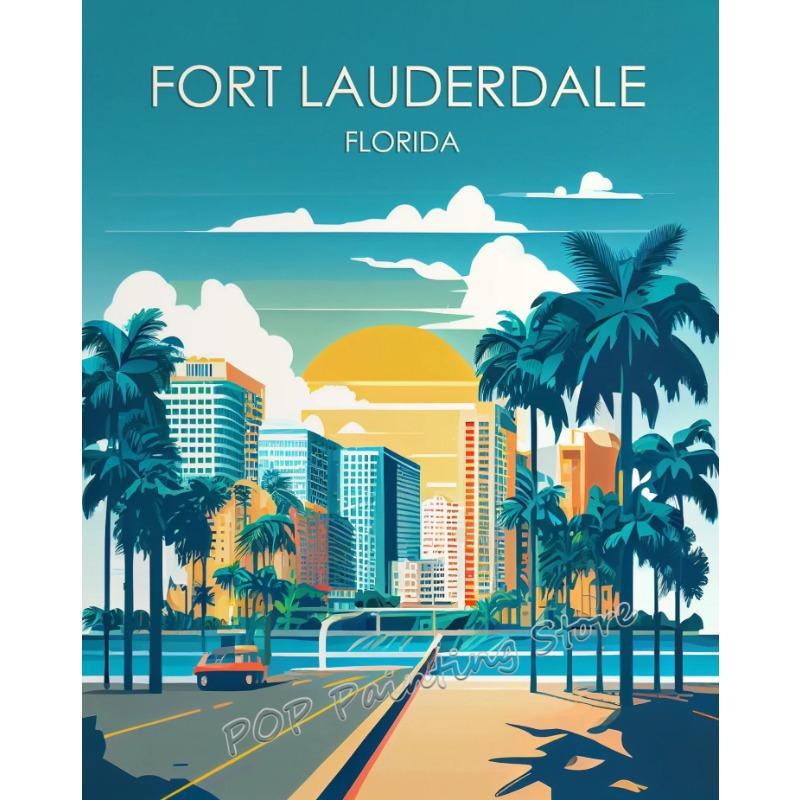 

Florida Retro Travel Canvas Print Wall Art Miami Jacksonville Multi-City Vintage Poster Set Minimalist Home Decor Souvenir Gift 21cm×30cm NoFrame