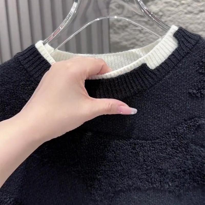 Herbst 2024 Herren Lockerer Sitz Schwarzer 3D-Druck Rundhals Strickpullover