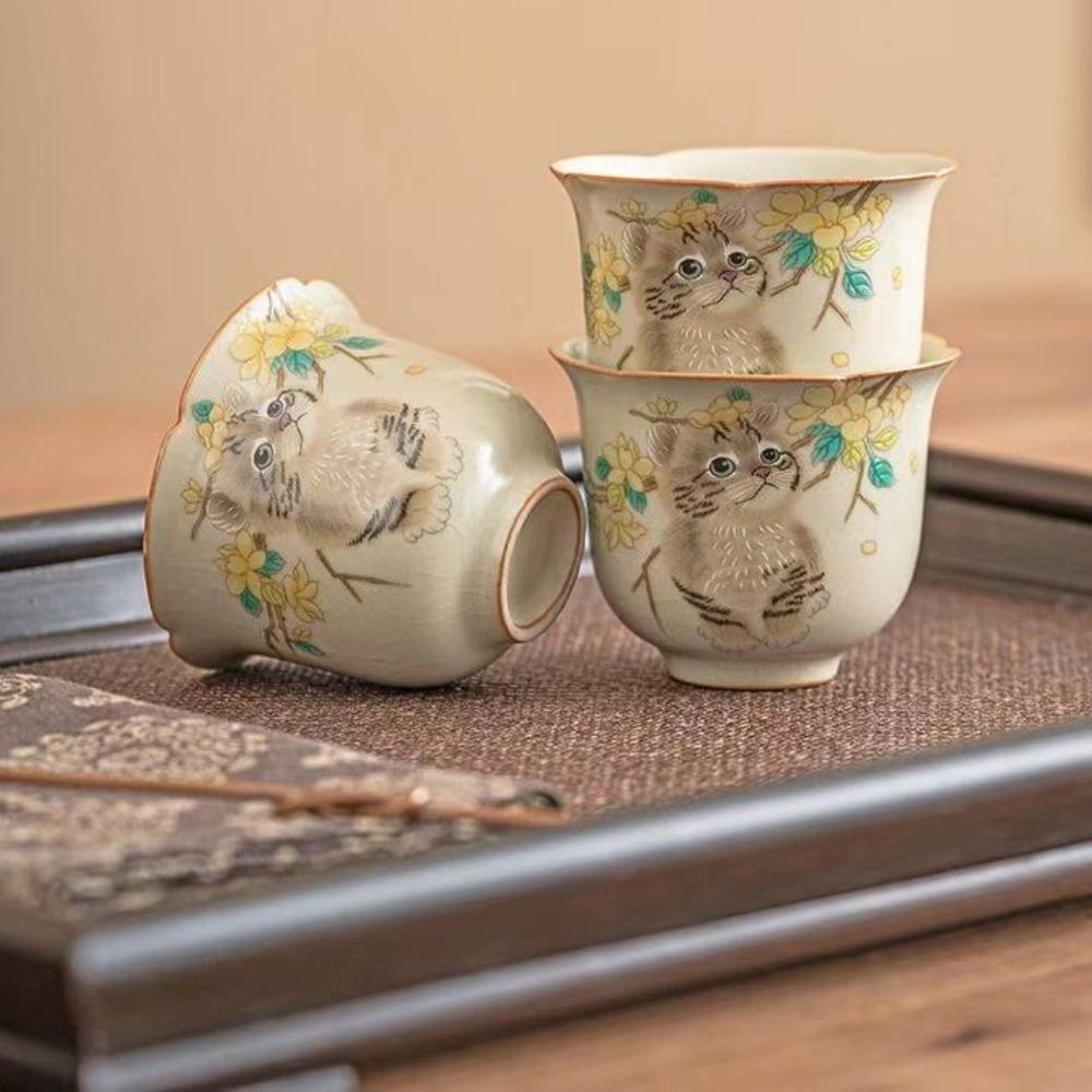 Exquisite Cat Tea Tureen Ceramic Cover Bowl Tea Items Tea Items Ru Kiln Gaiwan  Hotel