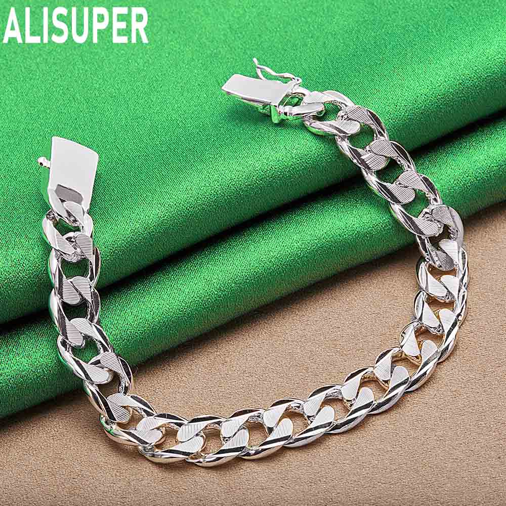 925 Sterling Silver 10mm Interlocking Side Chain Bracelet Gift Jewelry