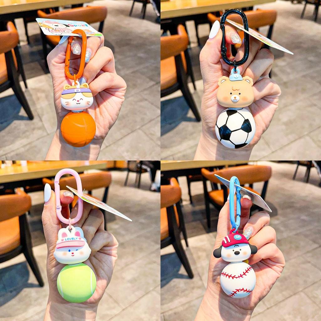 Adorable Cartoon Sports Themed Keychain Featuring Cute Bear Rabbit Design For Gifts