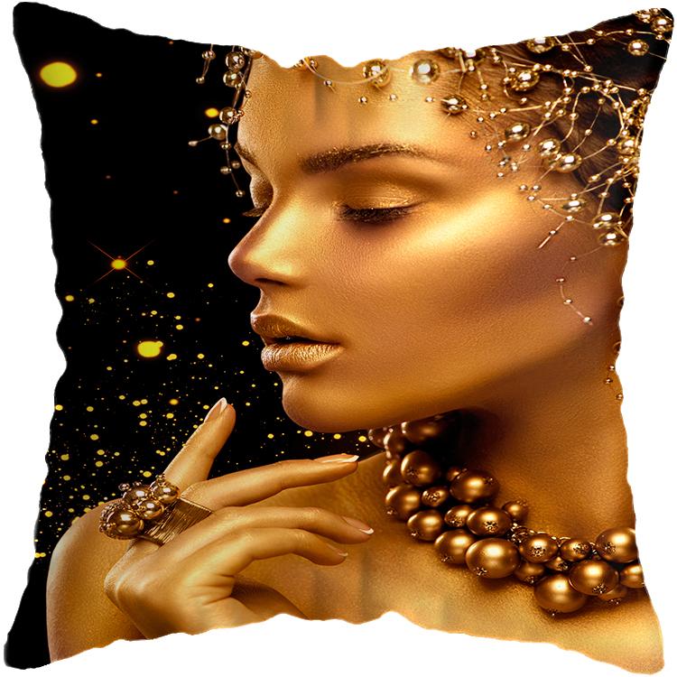 Pillowcase Bedroom Black and Gold African Woman Living Room Pillow Decoration Cushion