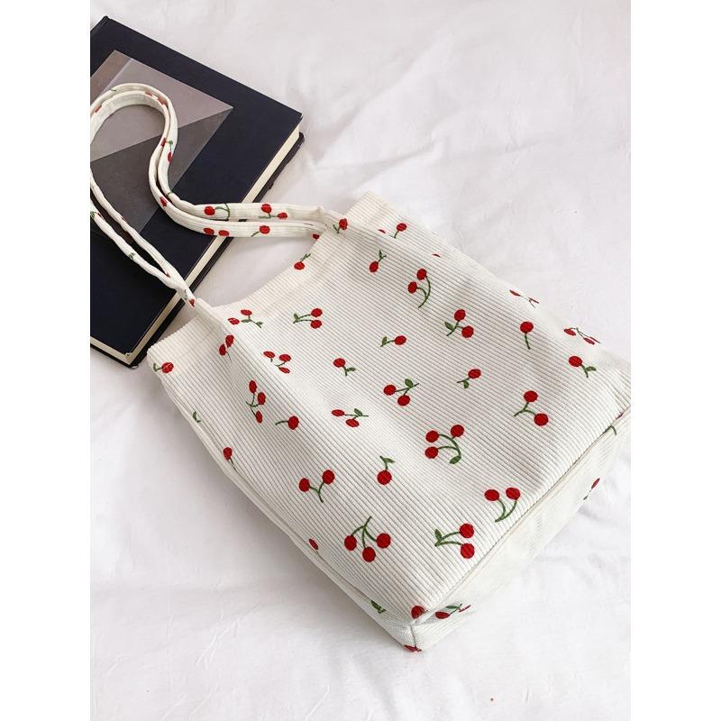 Tasche Damen neu lässig große Kapazität schön einfach Mode College-Stil Umhängetasche Kirsche Erdbeere Cordtasche