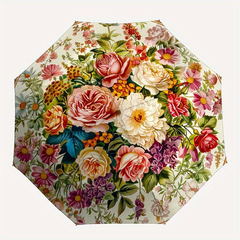 Vintage Bouquet Themed Eight Rib Automatic Folding Umbrella Is Suitable for Both Men and Women, Making It A Perfect Christmas and Valentine'