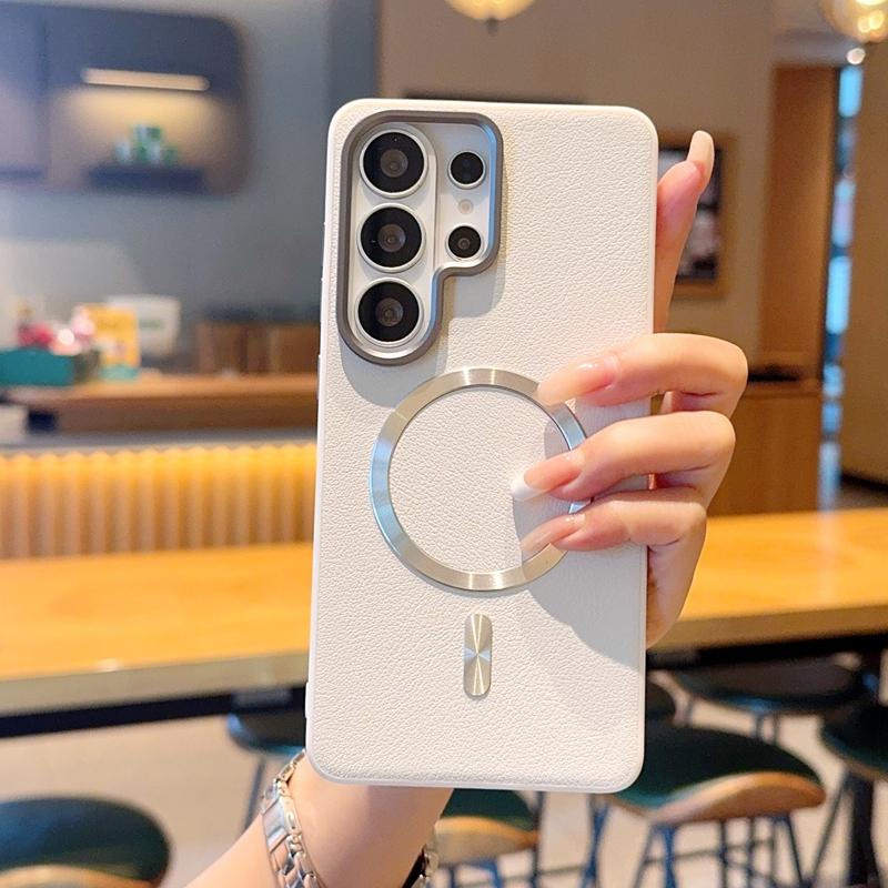For Samsung Galaxy S26 Ultra S25 Edge Plus Case Magnetic Wireless Charger PC Hard Shell Shockproof Protective Leather Back Cover
