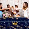 220x130cm Blue Gold Crown Disposable Tablecloth Birthday Party Decor for Men Women Years Old Table Cover Birthday Party Supplies