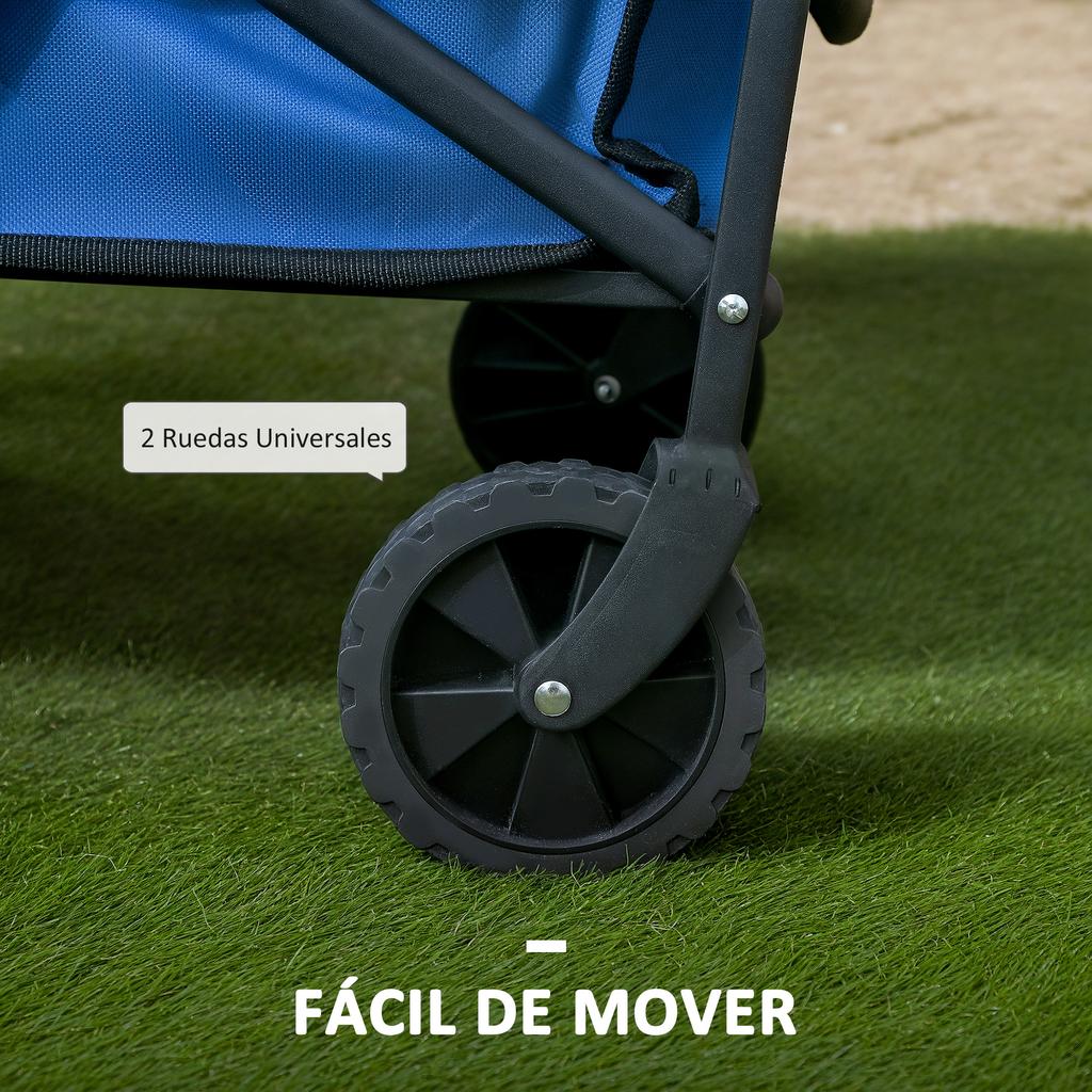 Folding Garden Cart with Wheels Adjustable Telescopic Handle 100 Kg Load for Camping Shopping 64x42x27 Cm Blue