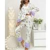 Spring & Autumn Women's Lace Trim Lapel Cardigan Pajama Set