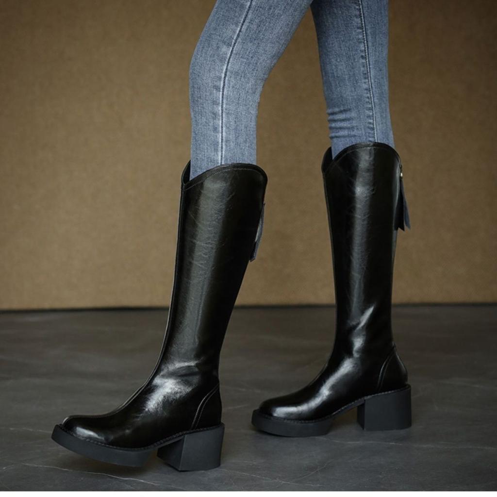 Soft leather boots women's tall boots autumn and winter boots foreign and thin high-heeled knight boots boots 2025 new