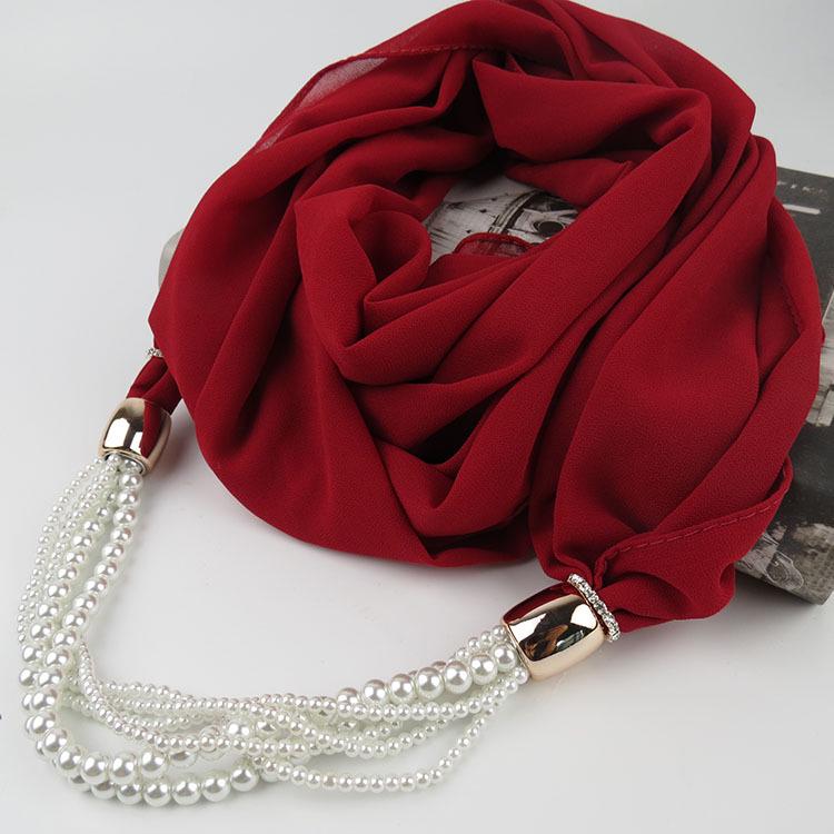 Chiffon Scarf with Pearl Tassel Decor Women's Fashion Lightweight Wrap Shawl