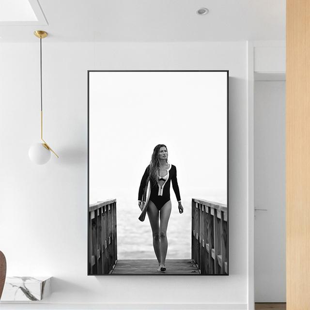 Schwarz Weiß Mode Frau Bilder Miss Coco Leinwand Malerei Wand Kunst Bikini Sexy Frau Poster Landschaft Drucke Wohnzimmer