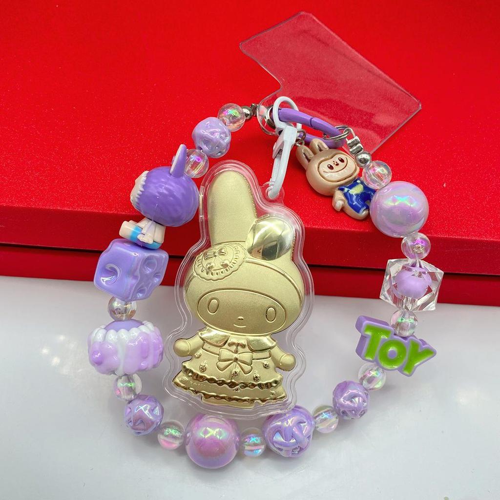 Sanrio My Melody 999 Pure Gold Charm Pendant Keychain Bracelet for Women