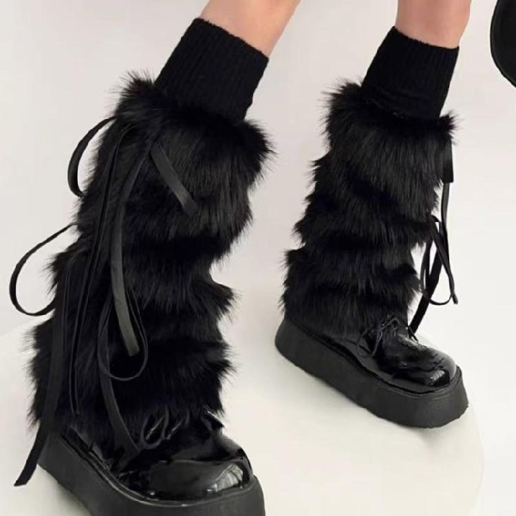 Soft Furry Plush Leg Covers For Women Stylish Bows Detail Fashion Leg Warmers Warmth Indoor Outdoor Versatility