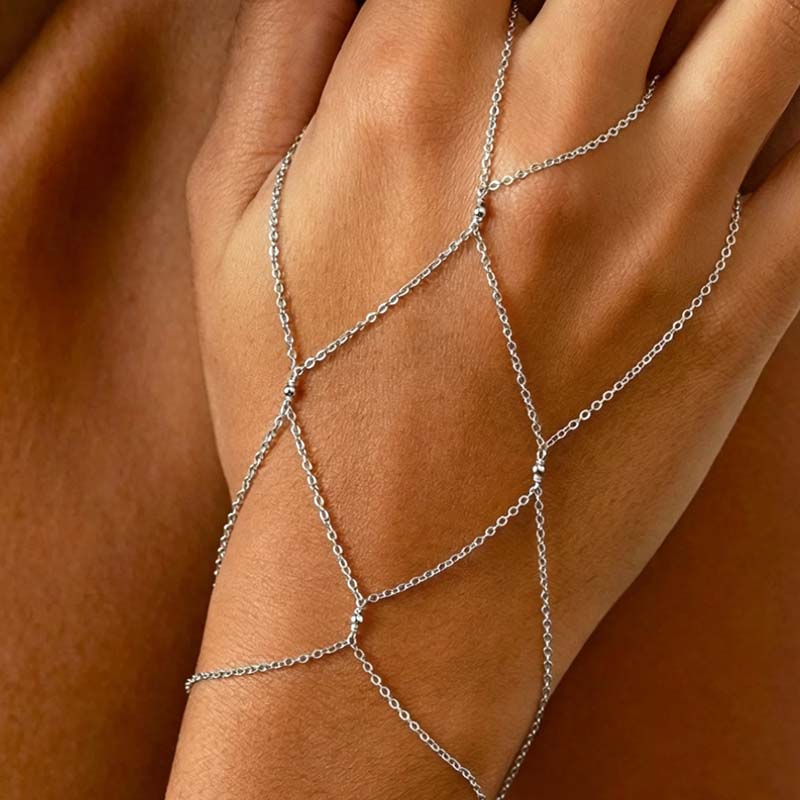 Fashion Metal Mesh Hand Chain Bracelet for Women Minimalist Gold Color Connected Wrist Chain Bracelet Beach Jewelry Gifts