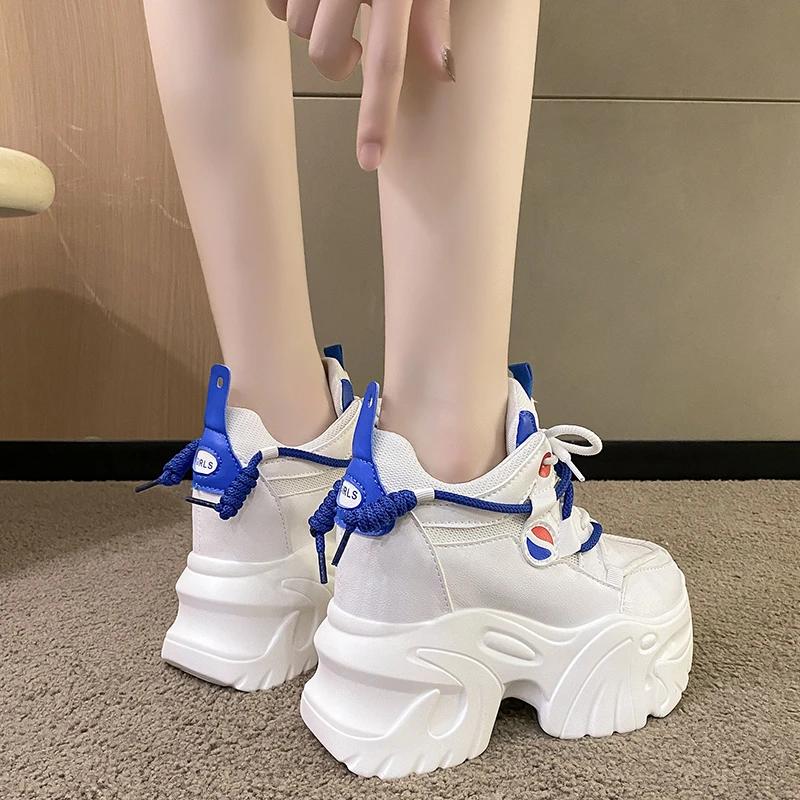 Fashion Fashion Women Leather Chunky Sneakers New Autumn Hidden Heels Casual Sport Dad Shoes 11CM Thick Sole Platform Sneaker Woman