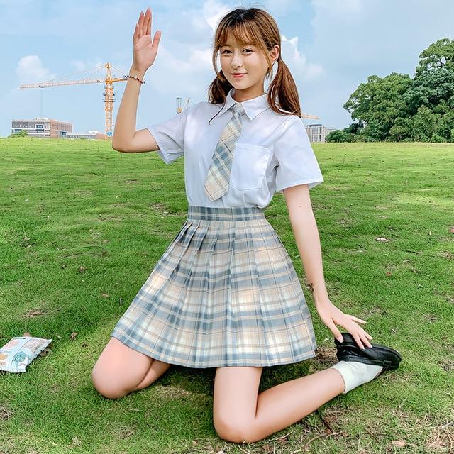 Sommer Frauen Röcke 2020 Hohe Taille Koreanischen Stil Falten Röcke für Mädchen Nette Süße Damen Plaid Mini Rock Frauen