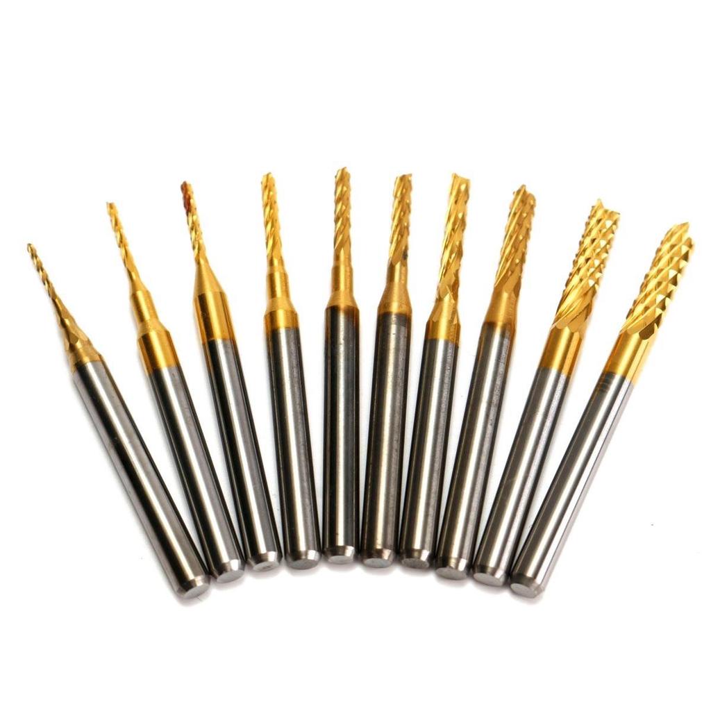 10PCS 0.3-1.2mm PCB Carbure Micro Foret Fraise Perceuse Drill Bit 1//8/" Shank CNC