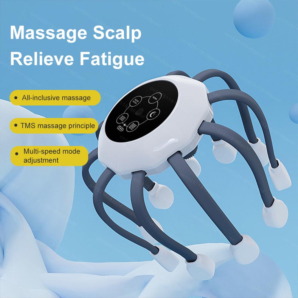 10 Massage Heads Scalp Head Massager Vibrator Octopus Claw Massager Usb Charging Scratcher for Relaxation Stress Migraine