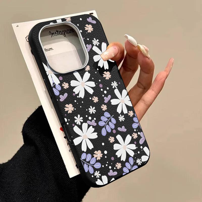 For iPhone 16 15 Pro Max 14 13 12 11 TPU Soft Case Cover Flower Pattern Leather Matte Shockproof Phone Cover For iPhone