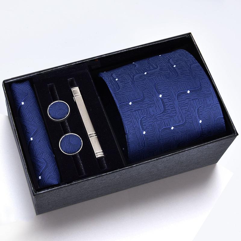 Men's Formal Tie Gift Box: Five-Piece Set with Logo, 8cm Striped Black for Weddings and Business 