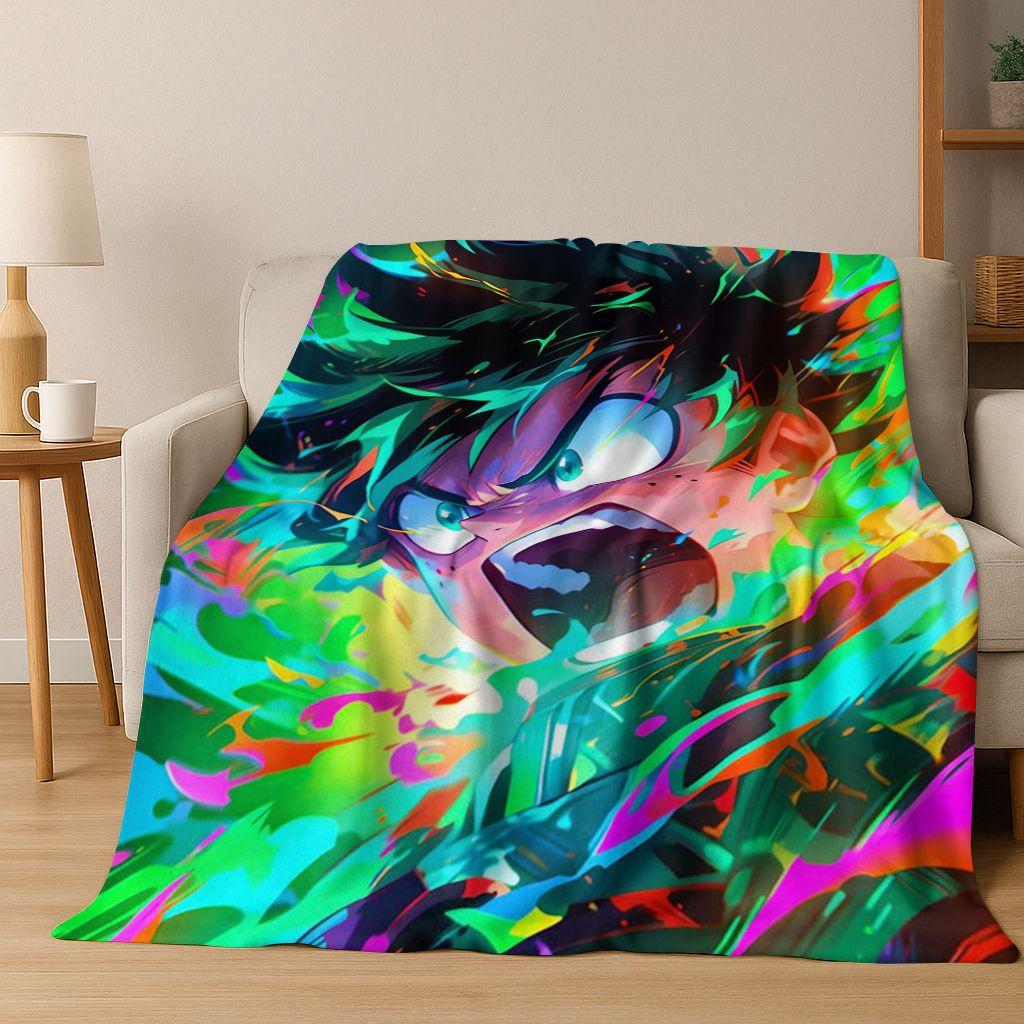 Anime My Hero Academia Deku Katsuki Cartoon Flannel Blanket,Cozy Soft Throw Blanket for Home Bedroom Bed Sofa Picnic Cover Kids
