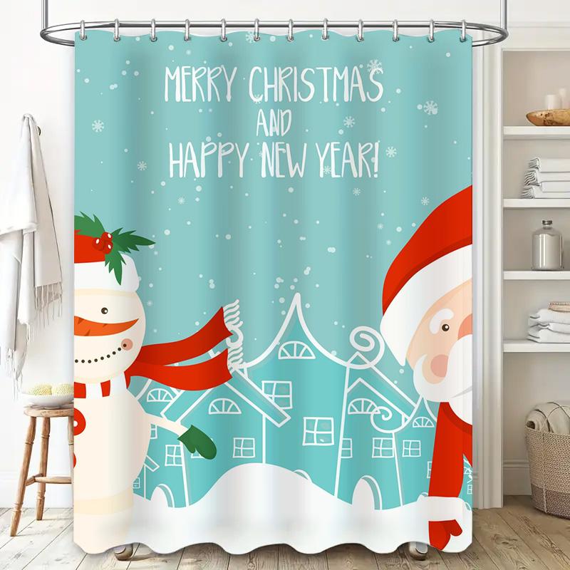 Tu Weihnachts-Duschvorhang Winterurlaub Festliche Badezimmerdeko Schneemann Weihnachtsmann Muster Wasserdichtes Gewebe Heimtextil