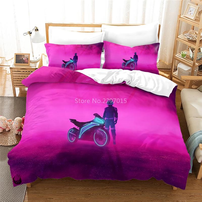 3D Neon Rider Drives Sport Cars Pattern Bedding Set Duvet Cover Pillowcase Single Double Twin Full Queen King for Bedroom Decor