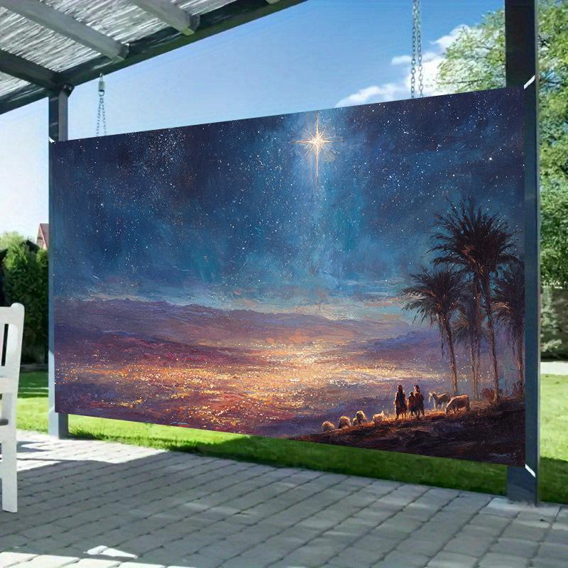 2D flaches 1-teiliges Polyester-Hintergrundtuch für die Weihnachtskrippe - Sternennacht Weihnachtliche religiöse Dekoration