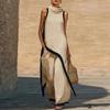 Women Color Block Two Piece Set Cowl Neck Sleeveless Asymmetrical Tunic Top Wide Leg Pants Casual Vacation Outfit