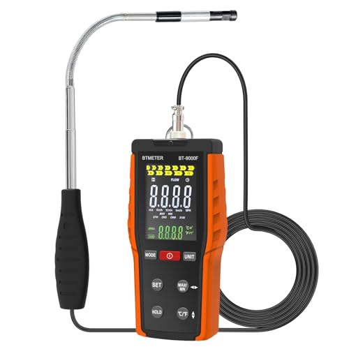 BTMETER BT-9000F Anemometer, Thermal Anemometer, CMM/CFM Airflow Measurement, Extendable Sensor, 5 Measurement Units, MAX/MIN/AVG Functions, Data Hold