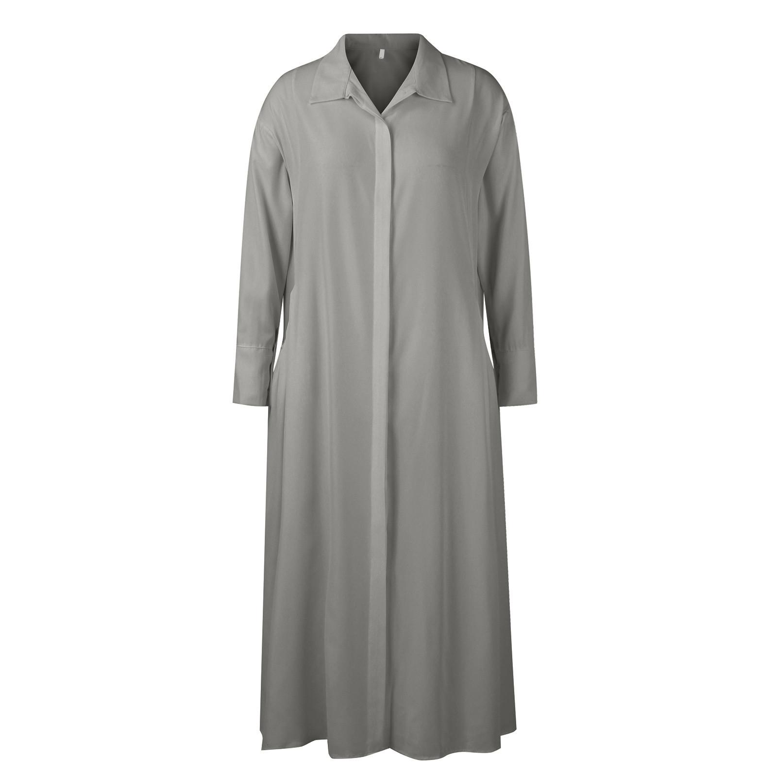 Женское повседневное однотонное свободное платье с длинными рукавами XL серый — фото 5