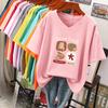 Short-sleeved T-shirt, Loose-fitting, Slimming Printed V-neck Top for Women