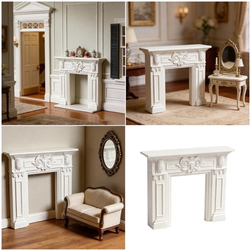 3D Embossed Pattern Miniature Fireplaces Model Doll House Accessory With Flower Carving For 1/12 Scale Model Scene Display