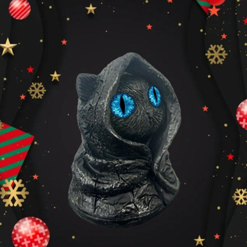 Mysterious Hooded Cats Fiqurines Gotik Black Cats Statue Halloween decors Whimsical Kitten Sculpture Shelf Accent Gift