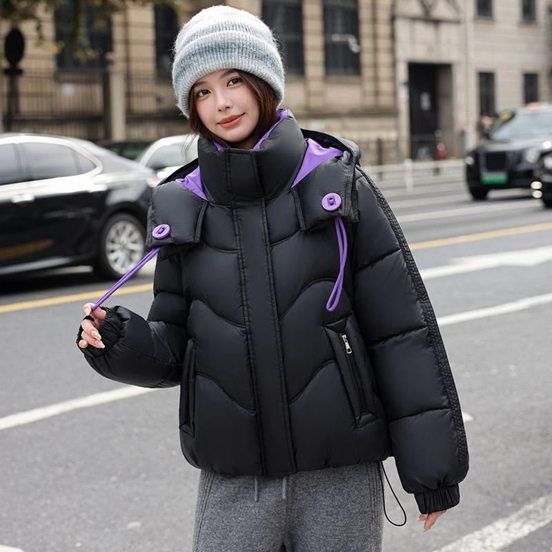 Winter Womens Short Padded Coat Fashion Thick Warm Color Block Quilted Jacket Windproof Outwear