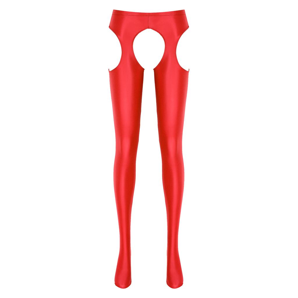 Damskie Rajstopy Bez Krocza Błyszczące Rajstopy Średnio Wysoki Stan Styl Wycięty Elastyczny Pas Wąskie Legginsy