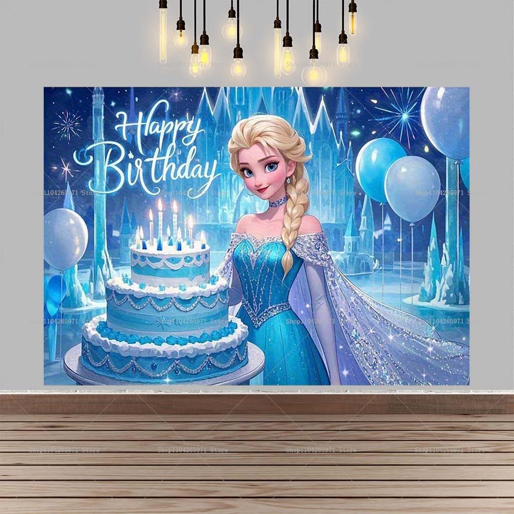 Disney Frozen Elsa Anna Princess Theme Backdrop Frozen Happy Birthday Party Decoration Baby Shower Supplies Photo Prop Girl Gift