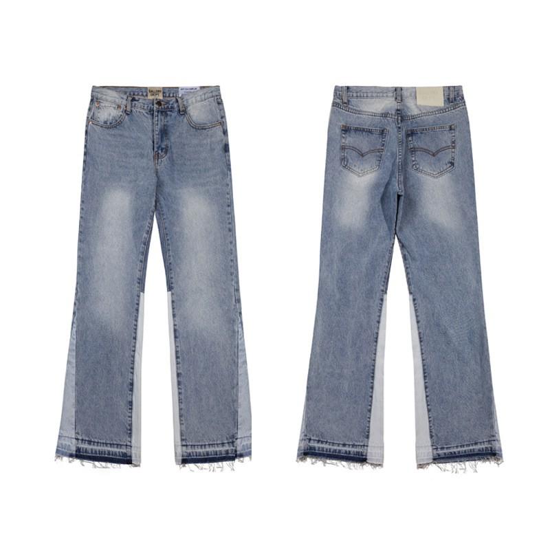 Mens High Street Graffiti Jeans Vintage Washed Slightly Flared Long Pants