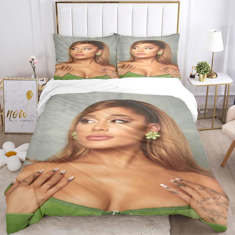 3-teilige Ariana Grande's Green Elegance Bettwäsche-Sets für alle Größen Neue 3D-bedruckte Bettdecke Bettbezug Kissenbezug Schlafzimmerdekoration