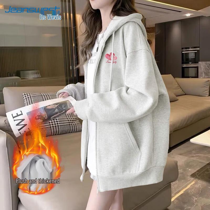 JEANSWEST Women's Oil Painting Heart Zip-Up Hoodie