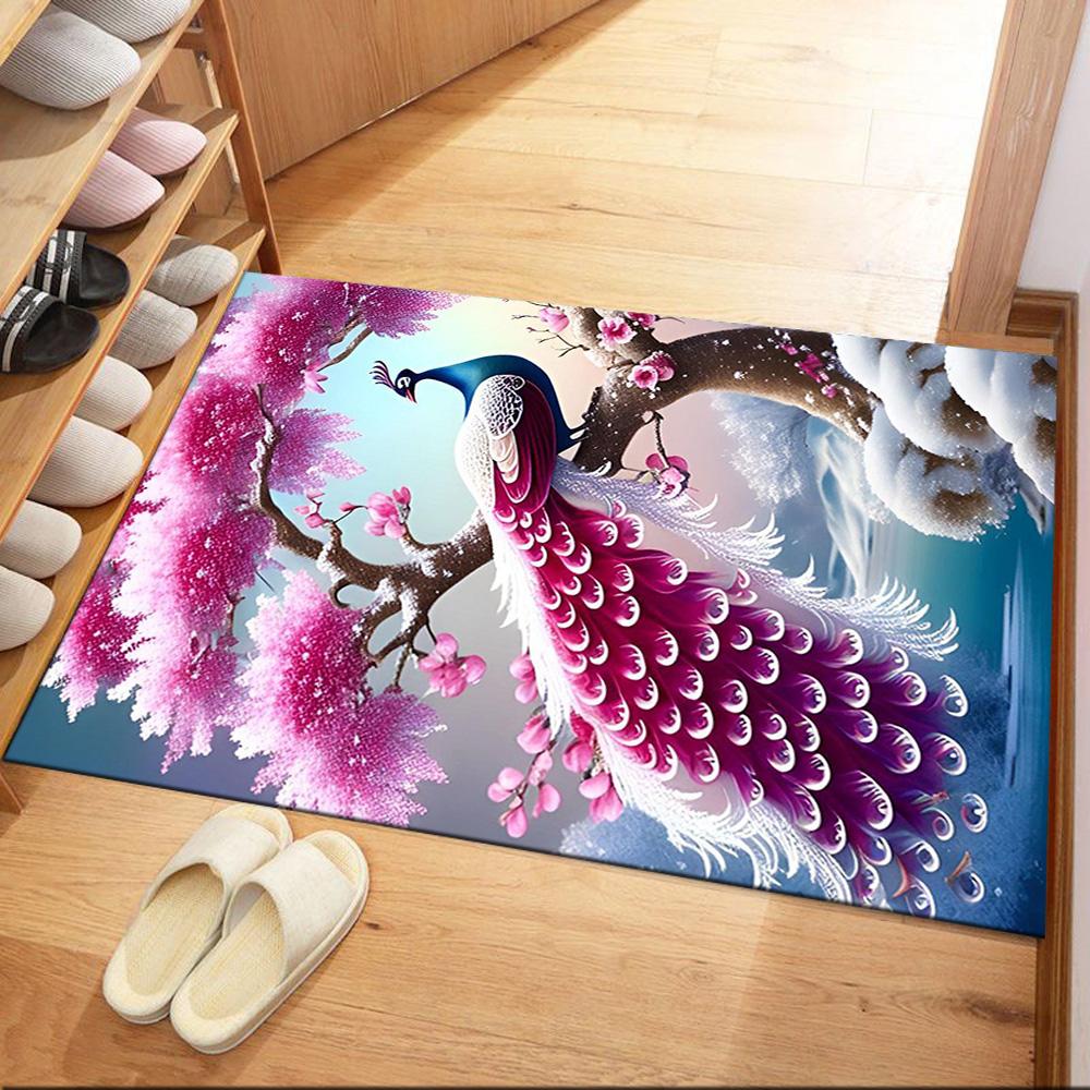 

White Peacock And Flowers Floor Mats for Living Room, Bedroom and Room Decoration Are Suitable for Gifts. 40cmx60cm