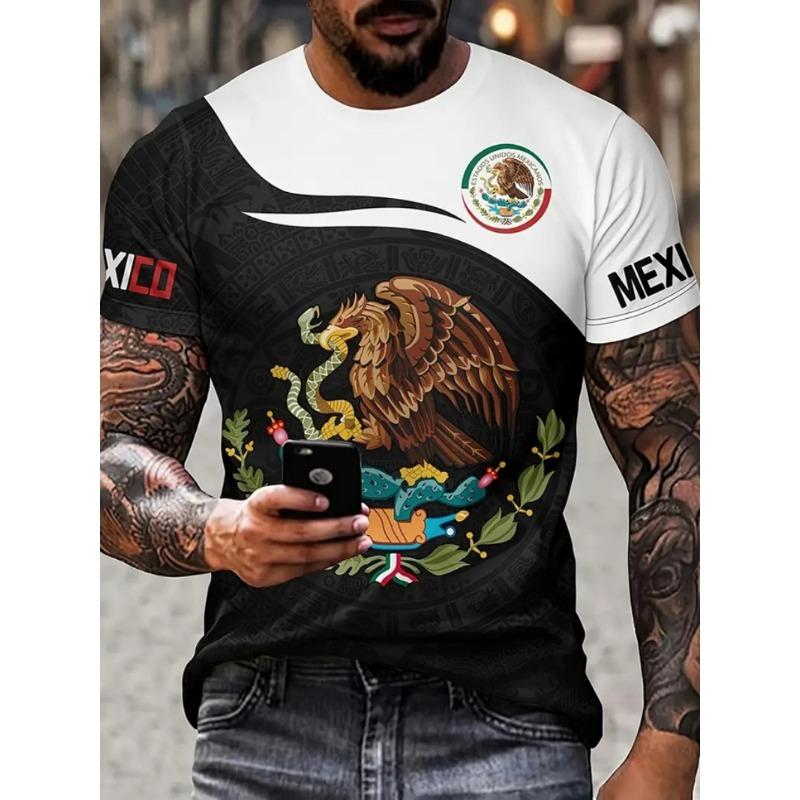 Camiseta mexicana unissex casual manga curta camisetas gola redonda streetwear méxico estampado camisetas tops grandes roupas masculinas GG
