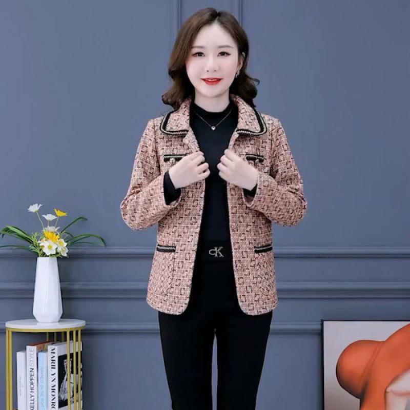 

Women s Petite Lapel Jacket - Age-Reducing, Stylish Autumn/Winter Wear 5XL красный/кофейный