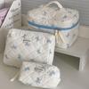 Vintage Floral Satin Makeup Bag With Bow Embellishment For Daily Use And Travel Comfort