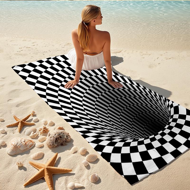1Pc Checkerboard Illusion Tunnel Beach Towel, Quick Dry, Multi-Use for Beach Pool Gym Yoga Home Travel, Christmas, Halloween, Xmas Gift M928739