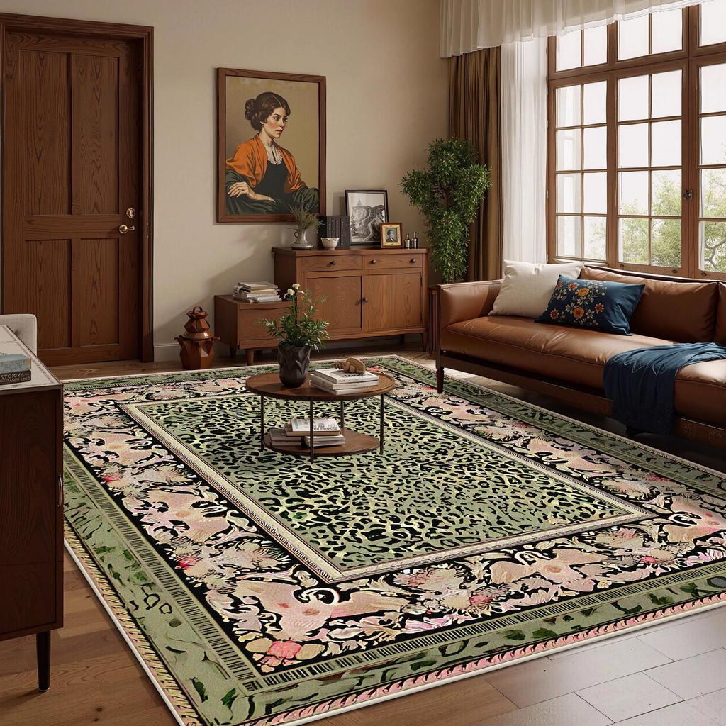 American Style Retro CARPET FOR LIVE ROOM Luxury Leopard Print Decoration Large Area Rugs Bedroom Bed End Washable Soft Foot Mat